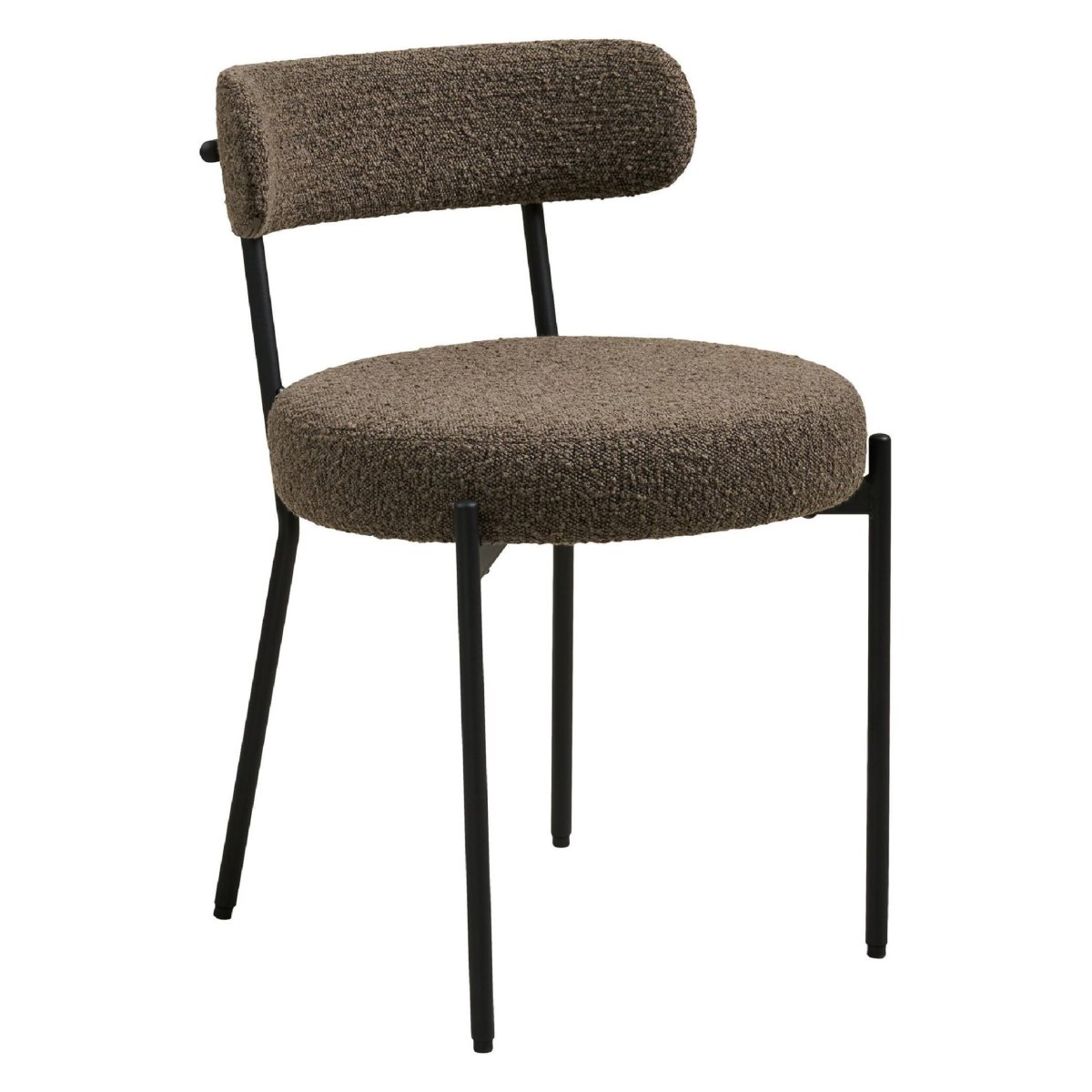 Set van 2 – Nest of Nora Eetkamerstoel Jaro bouclé – Zwarte poten – Bruin