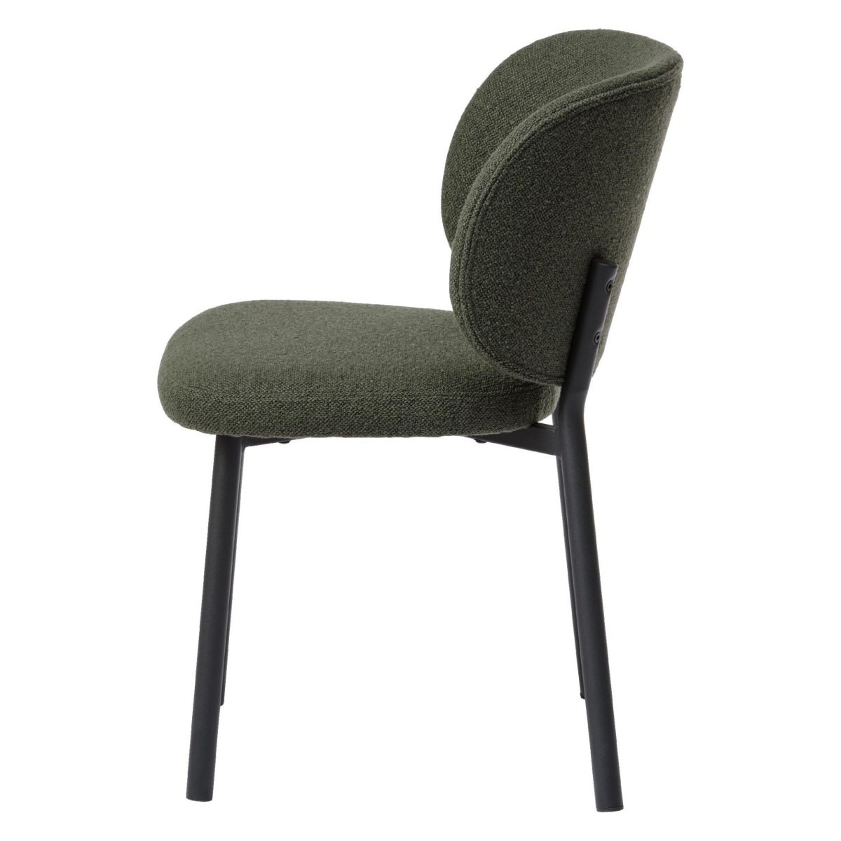 Set van 2 – Nest of Nora Eetkamerstoelen Nuno bouclé – Zwarte metalen poten – Bosgroen - Afbeelding 3