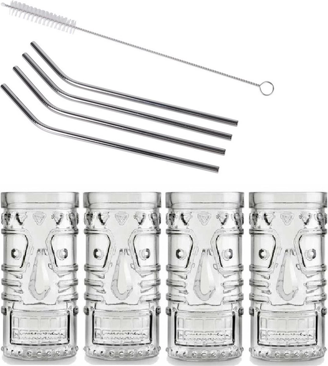 4x Cocktailglazen / Mai Tai glazen transparant 490 ml – Inclusief 4x RVS herbruikbare rietjes - Afbeelding 2