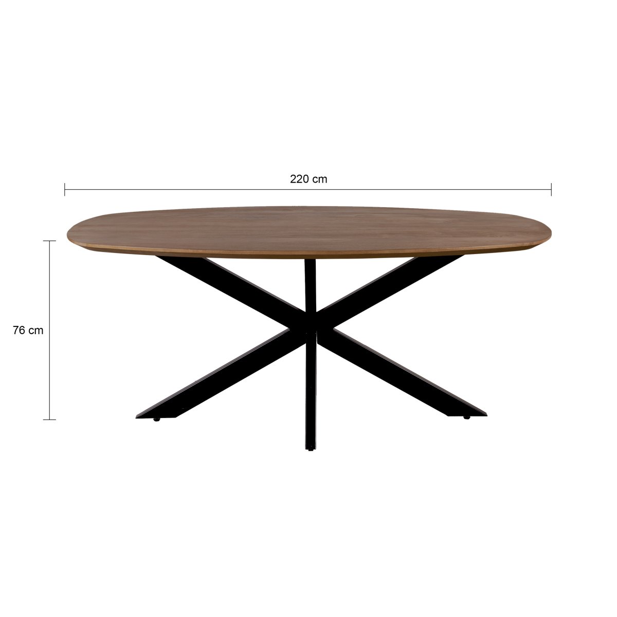 QUVIO Eettafel Sofia – Deens Ovaal – 220 x 110 cm – Stalen kruispoot – FSC® gecertificeerd mangohout – Bruin - Afbeelding 4