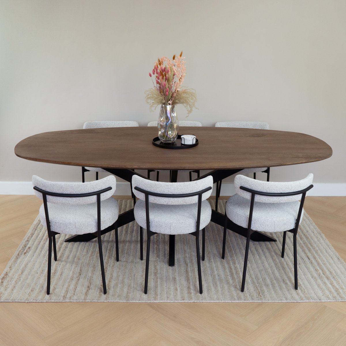 QUVIO Eettafel Sofia – Deens Ovaal – 220 x 110 cm – Stalen kruispoot – FSC® gecertificeerd mangohout – Bruin - Afbeelding 6