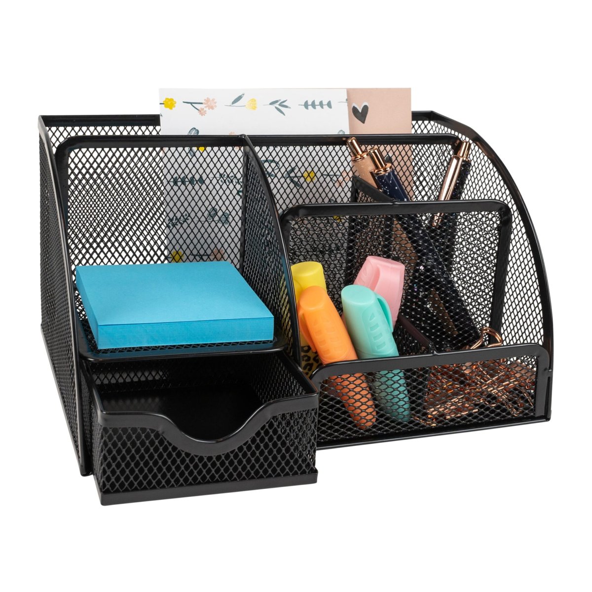 QUVIO Bureau organizer – 5 vakken + 1 lade – Draadstaal - Afbeelding 2