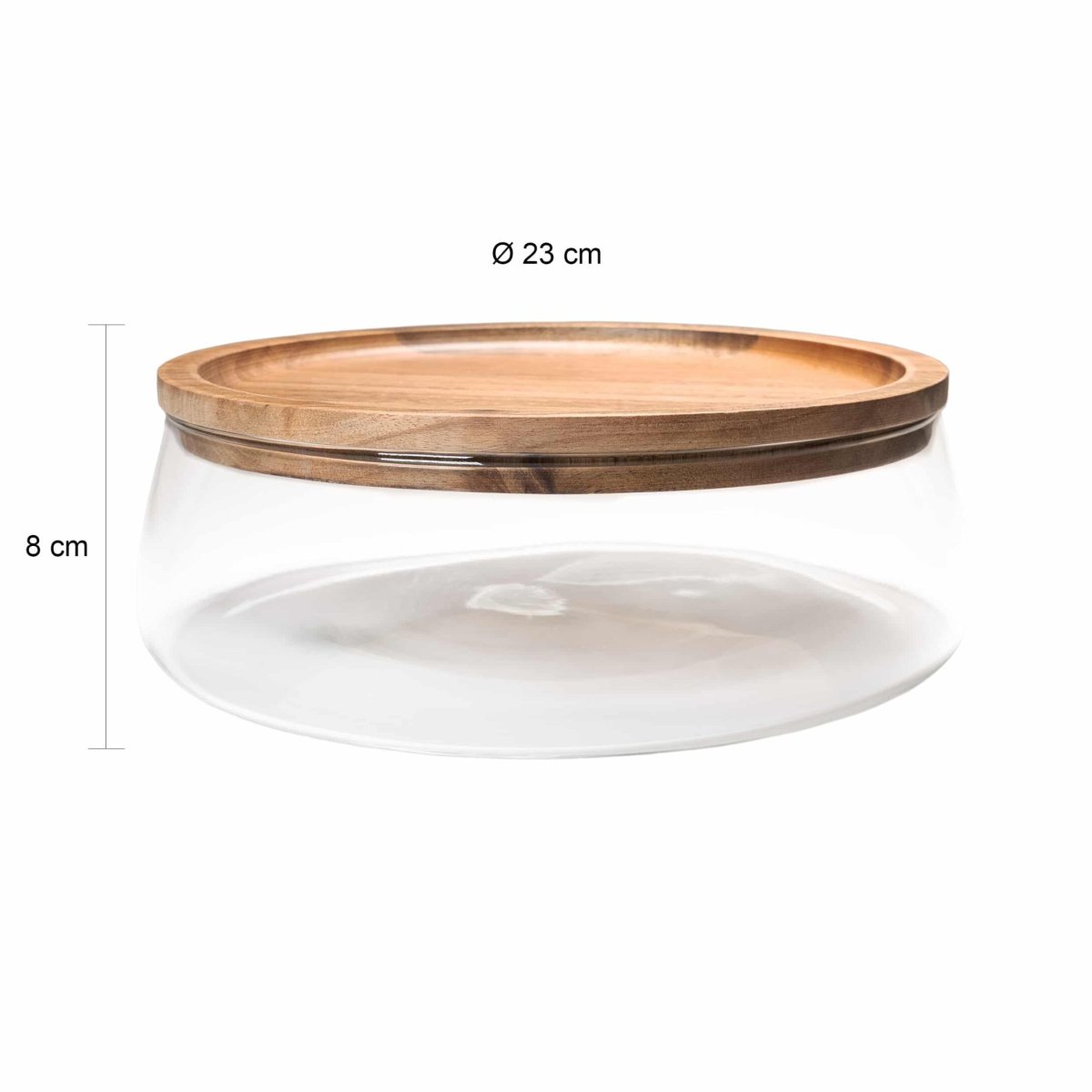 QUVIO Opbergbak met deksel – Diameter 23 cm – Glas en hout - Afbeelding 3