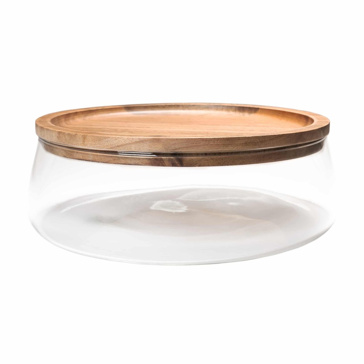 QUVIO Opbergbak met deksel – Diameter 23 cm – Glas en hout - Afbeelding 2