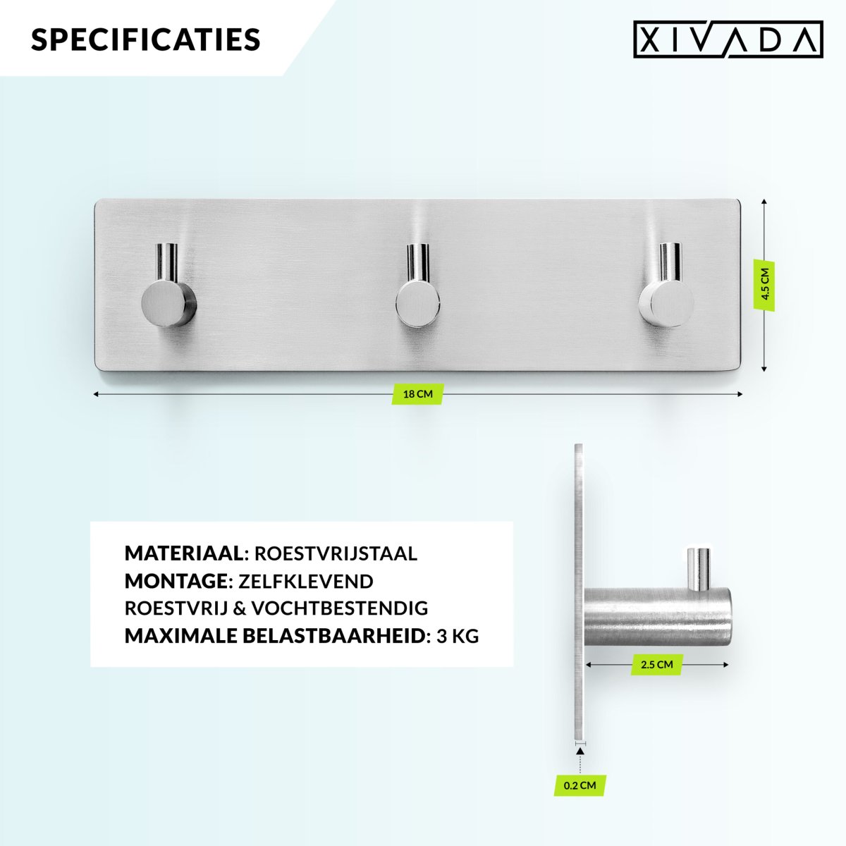 XIVADA Handdoekhaakjes Tres – Zelfklevend – Zilver – 3 in 1 - Afbeelding 6