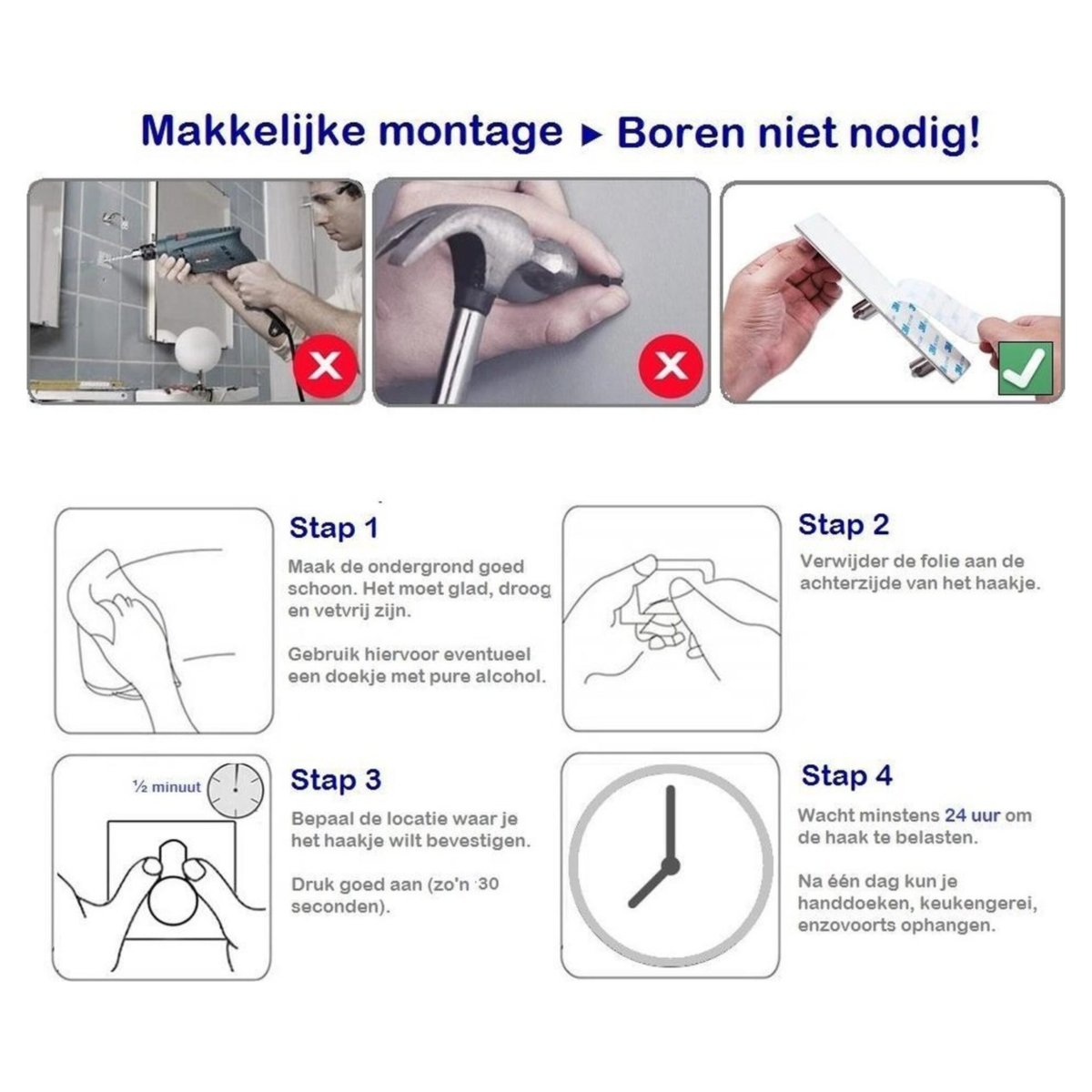 XIVADA Handdoekhaakjes Paza – Zelfklevend – Rvs – Zilver – Set van 2 - Afbeelding 6