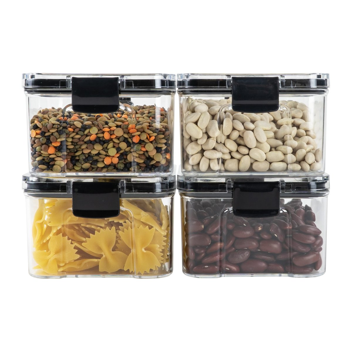 Krumble Voorraadpotten set van 4 – Met deksel – Kunststof – 460 ml – Transparant en zwart