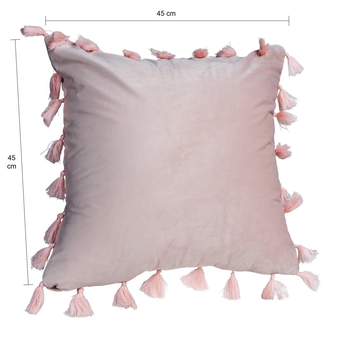 QUVIO Kussenhoes met franjes – 45 x 45 cm – Lichtroze - Afbeelding 3