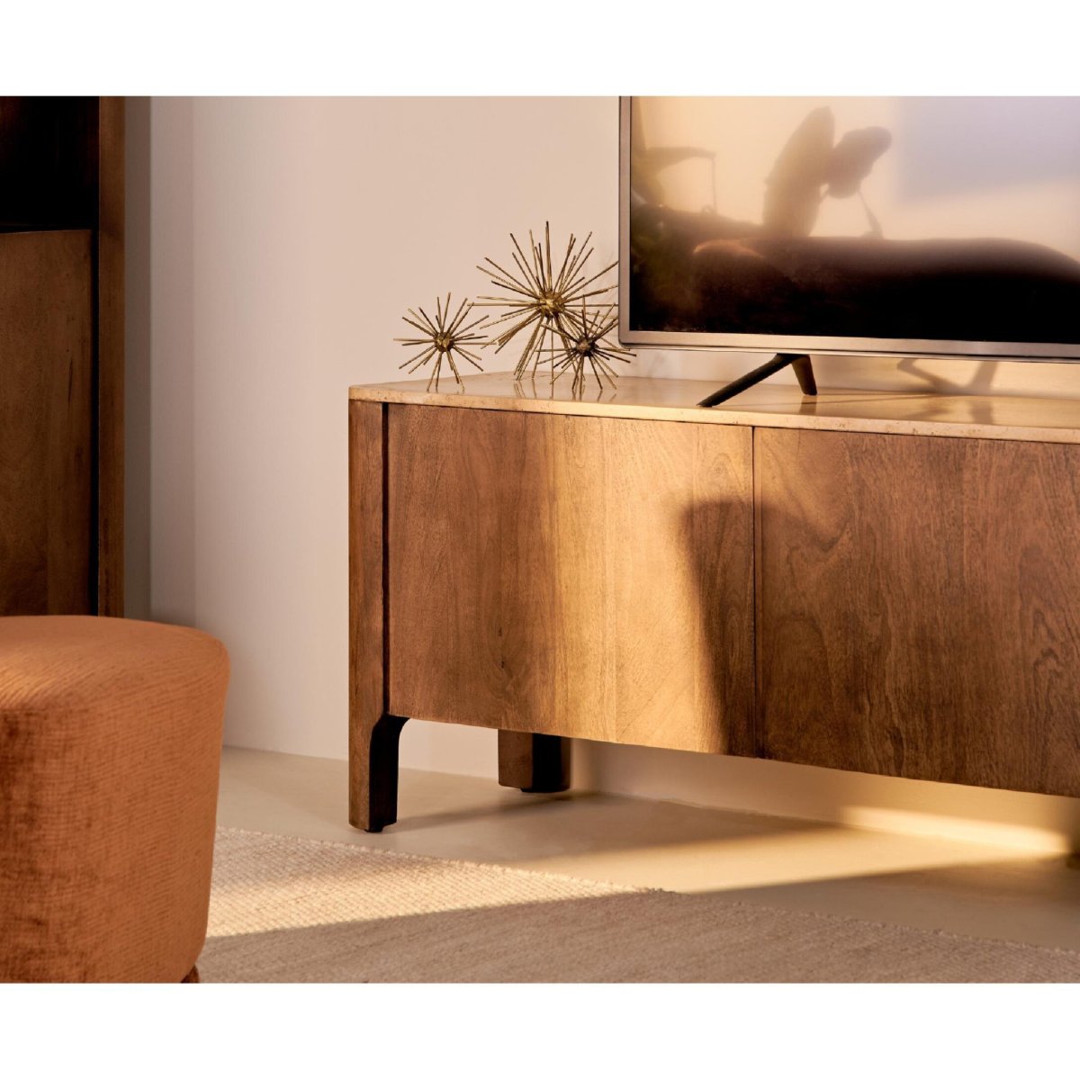 Nest of Nora TV meubel Jona – Mangohout met marmeren top – 175 cm – Met deuren – Bruin - Afbeelding 8