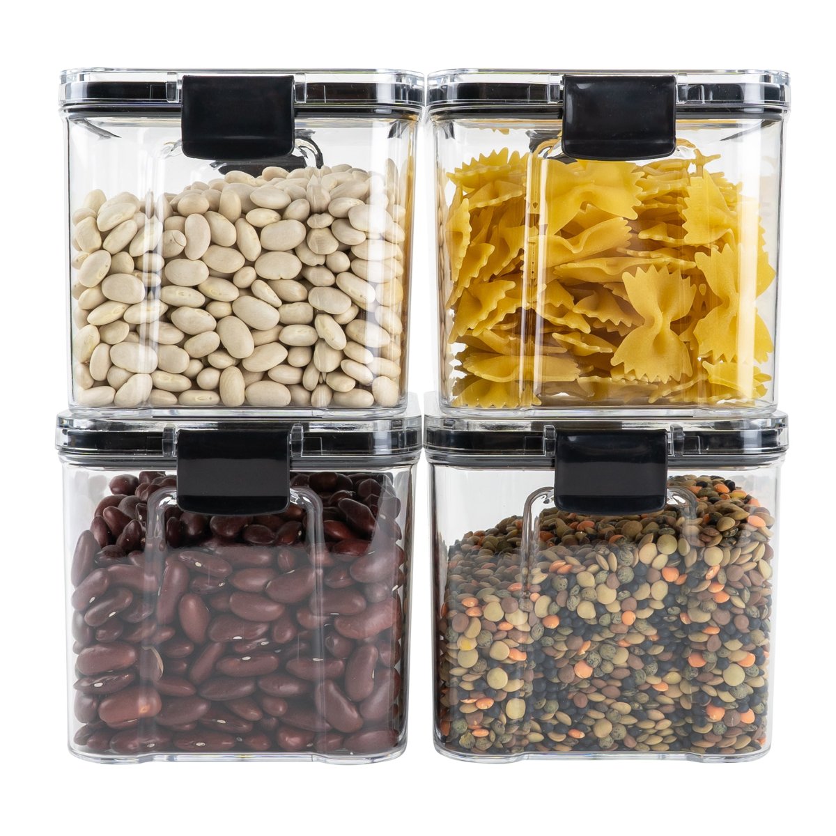 Krumble Voorraadpotten set van 4 – Met deksel – Kunststof – 700 ml – Transparant en zwart