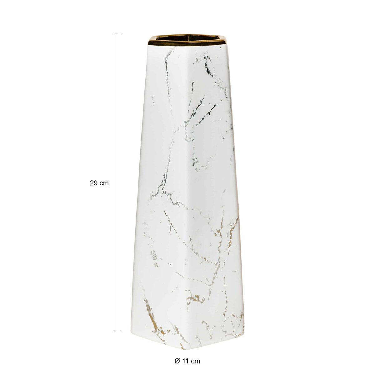 QUVIO Vaas – Keramiek – Wit met goud marble look – 11 x 29 cm - Afbeelding 4