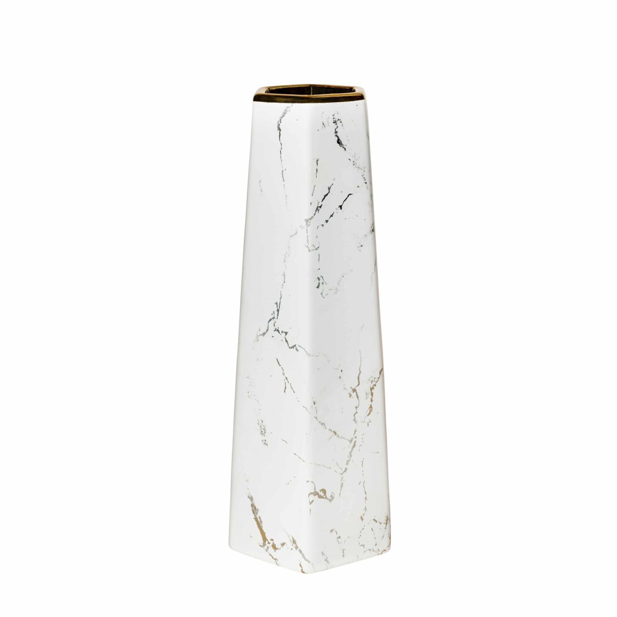 QUVIO Vaas – Keramiek – Wit met goud marble look – 9 x 25 cm (dxh) - Afbeelding 3