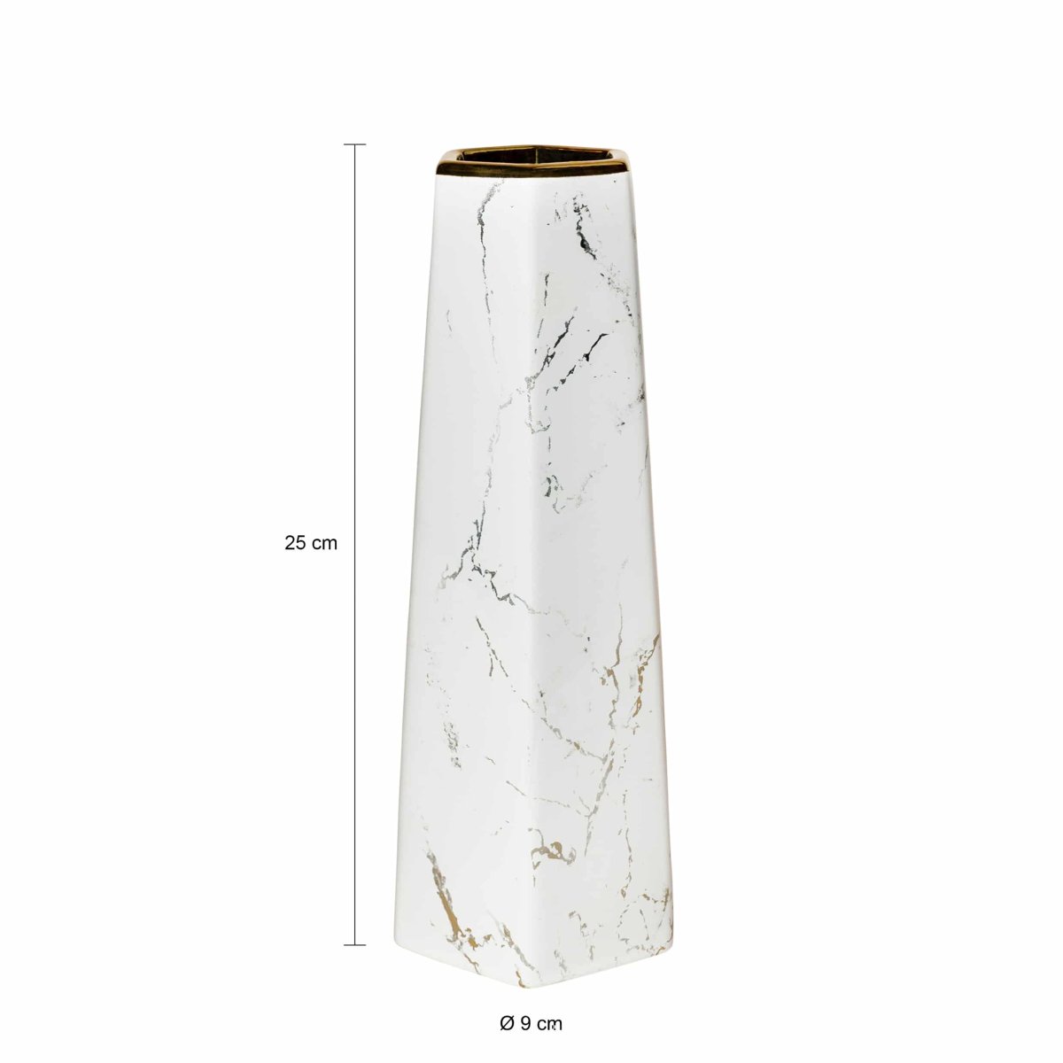 QUVIO Vaas – Keramiek – Wit met goud marble look – 9 x 25 cm (dxh) - Afbeelding 4